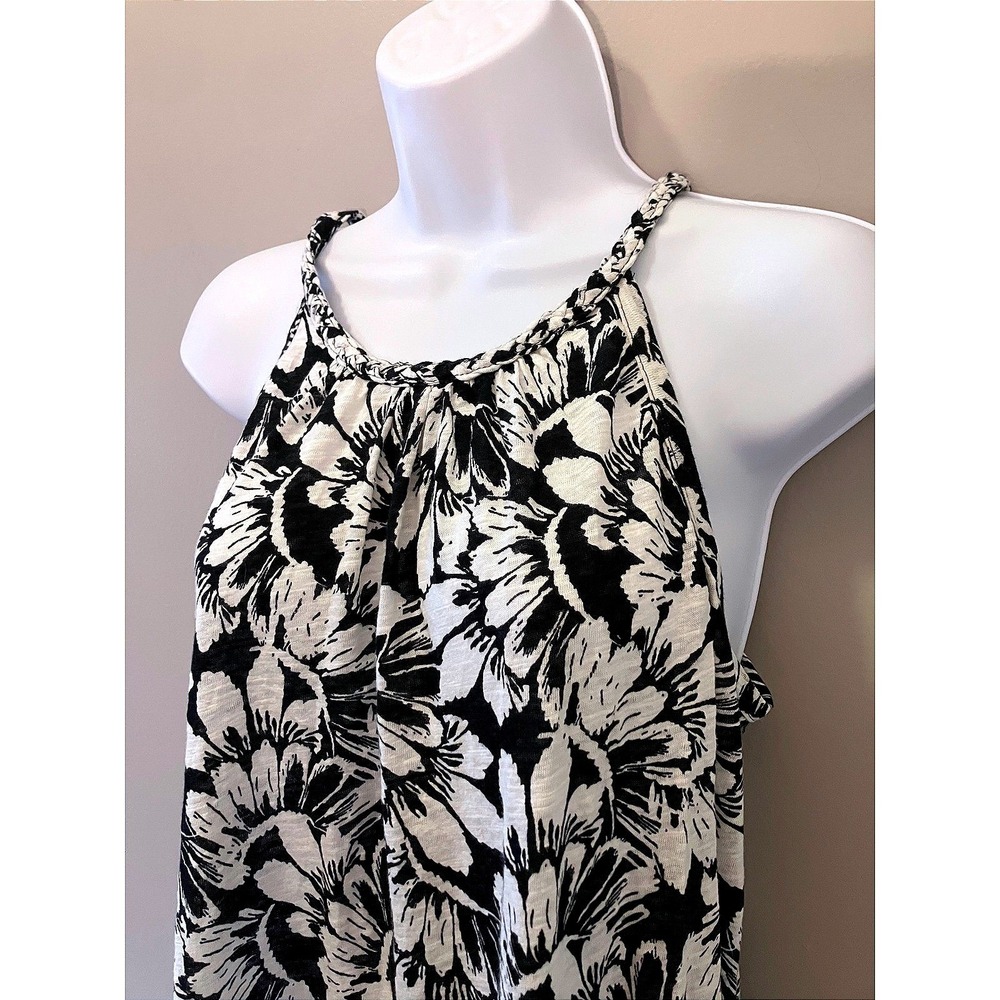 C&C California Floral Halter Neck Tank Top Navy Linen Blend Medium NWT Vacation